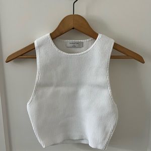 Aritzia Babaton White Ribbed Crop Top